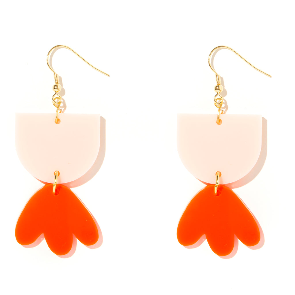 Bambi Earrings // Pale Pink + Neon Red