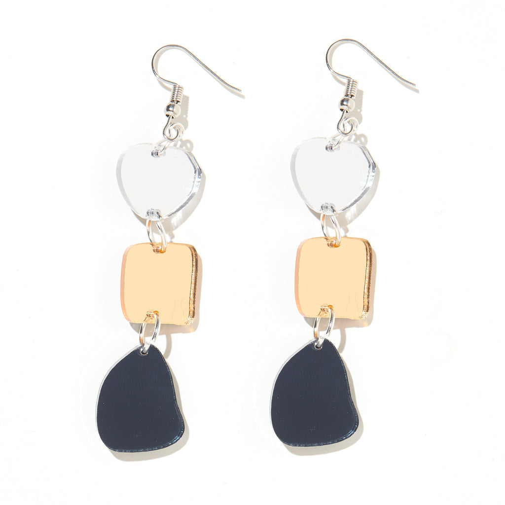 Vera Earrings // Gold, Silver + Charcoal Mirror