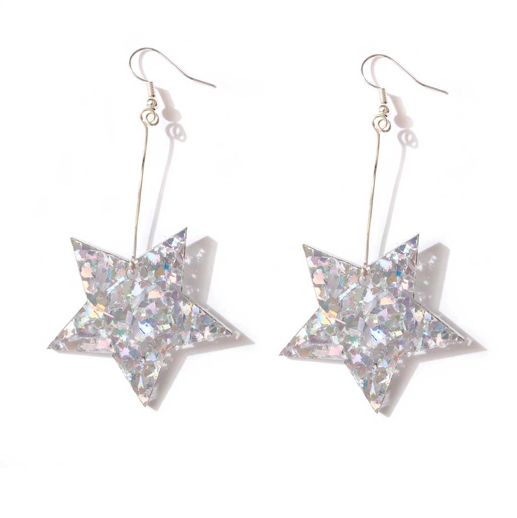 Star Earrings // Silver  Confetti Glitter