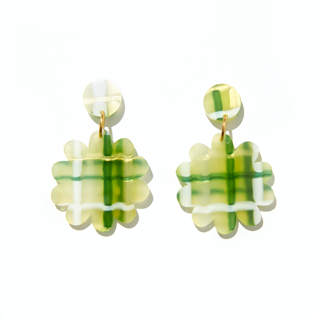 Blossom Earrings // Green Plaid