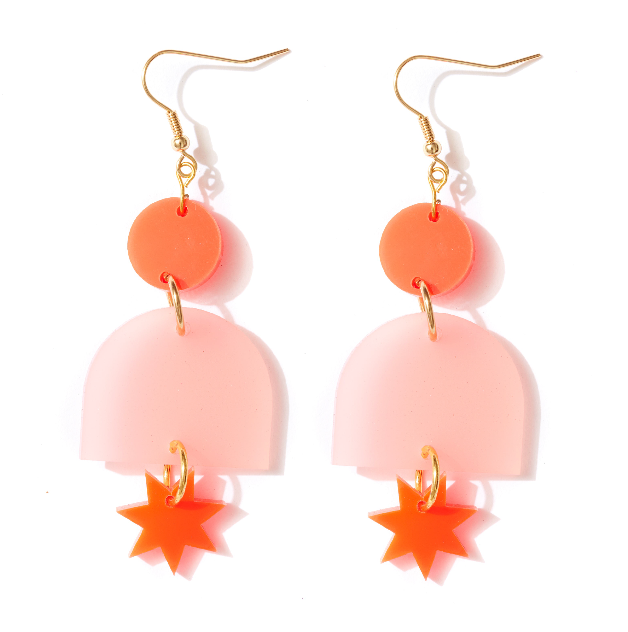 Alexa Earrings // neon red, frosted pink.