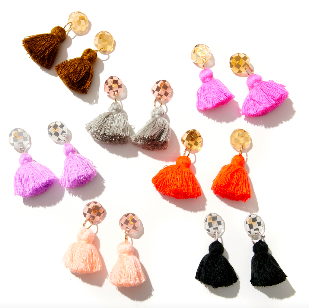Checkered Tassel Studs // Select colour