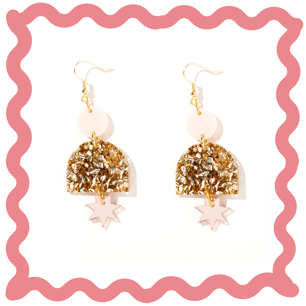 Alexa Earrings // Pale Pink, Chunky Gold Glitter + Rose Gold