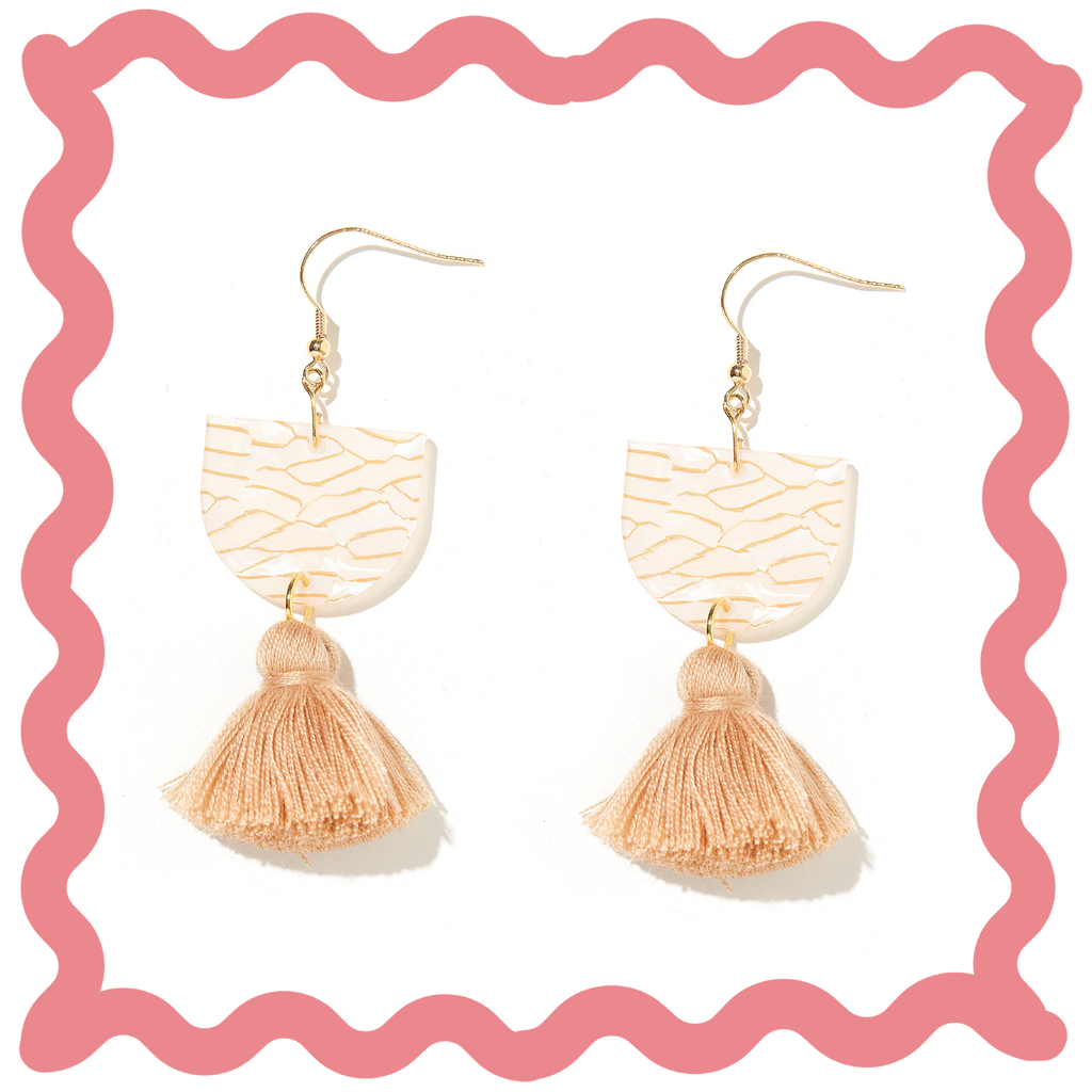 Annie Earrings // Shell + Gold Tiger with Camel Tassel
