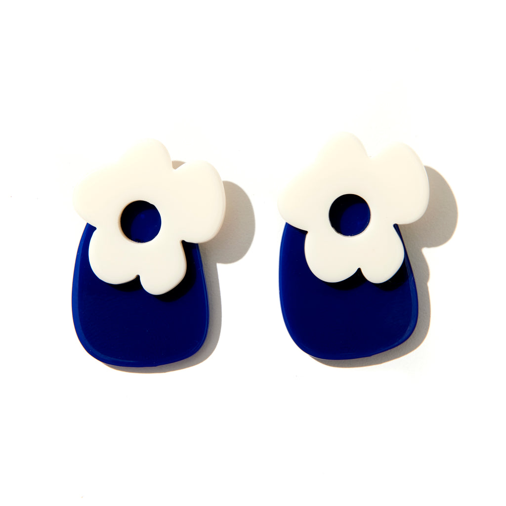Pansy Earrings // blue + Cream