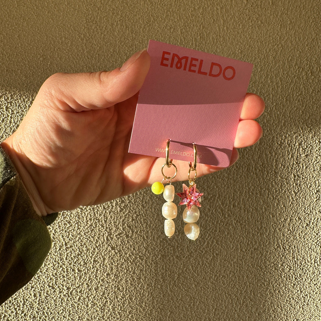 Aloha pearl Earrings // pearl and touches of colour with gold coloured hoops