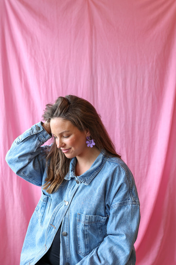 Posey Earrings // Mauve and Purple Glitter