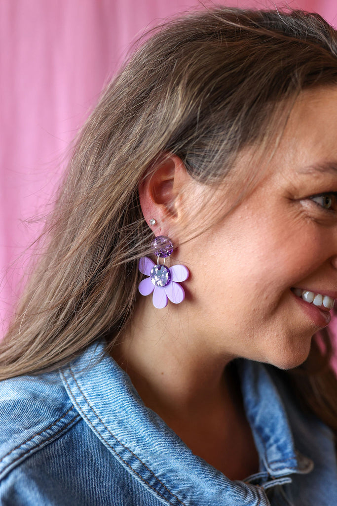 Posey Earrings // Mauve and Purple Glitter