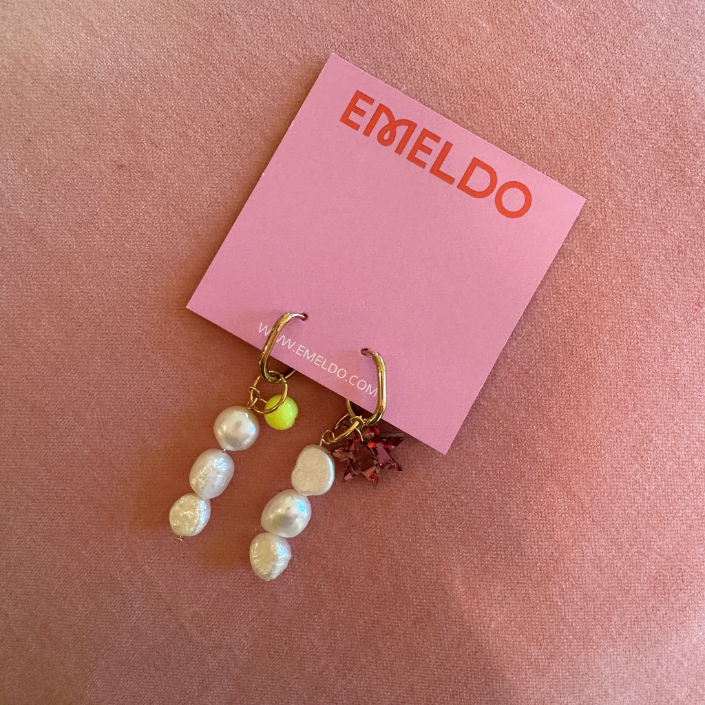 Aloha pearl Earrings // pearl and touches of colour with gold coloured hoops