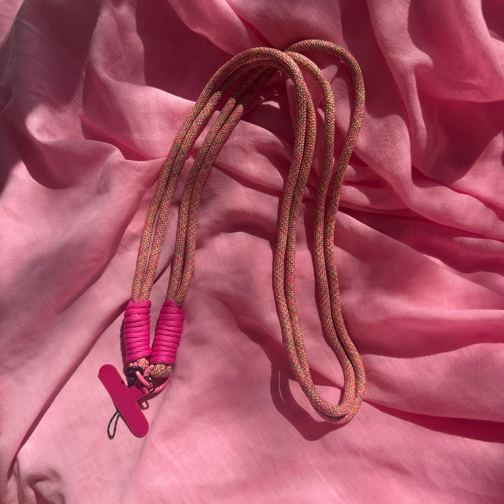 Phone Strap Rope Cross body // Pink with Rainbow Fleck