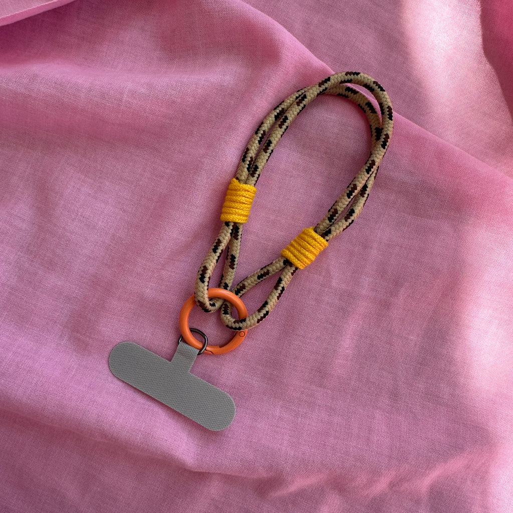 Wrist Phone Strap // Tan and yellow