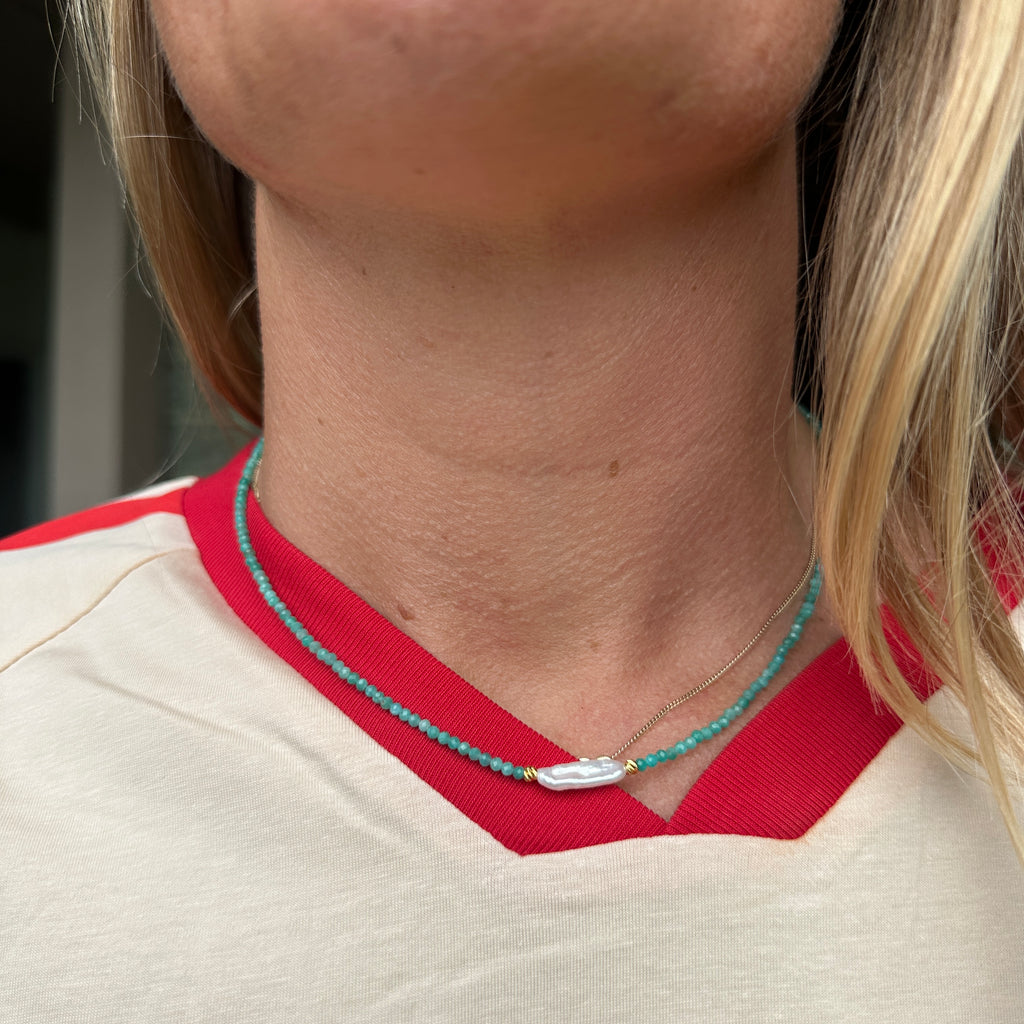 Sandara Pearl Beaded Necklace // turquoise and pearl