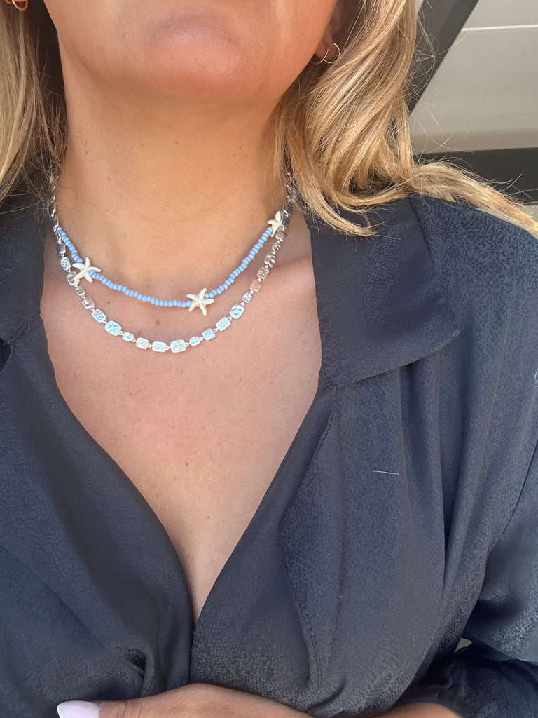 Starfish Necklace (short) // blue and cream