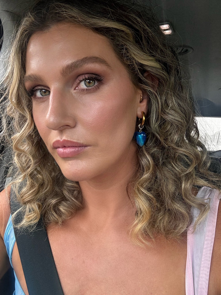 Allee Glass Heart Hoops // Blue