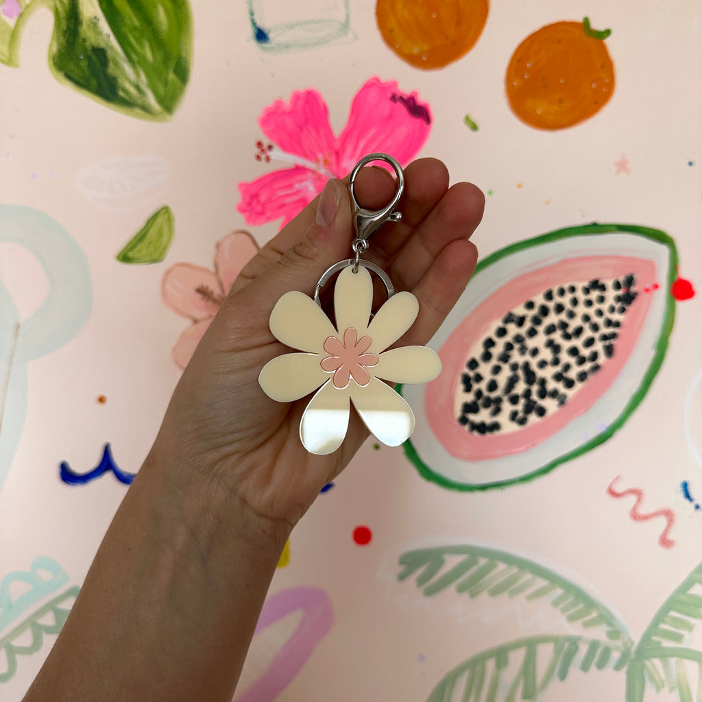 Groovy Keyring // cream and pink with silver