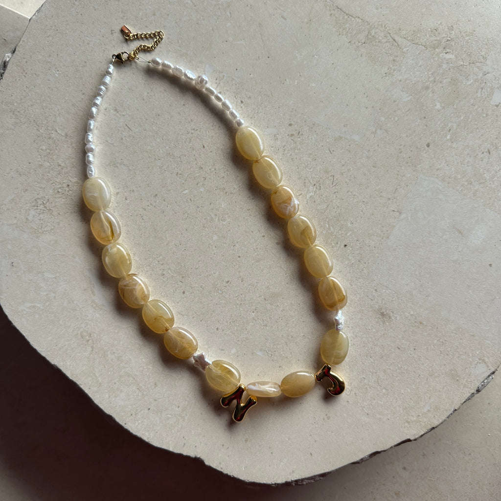 Bubble Initial Letter Necklace Sand // Select Gold or Silver *pre order*
