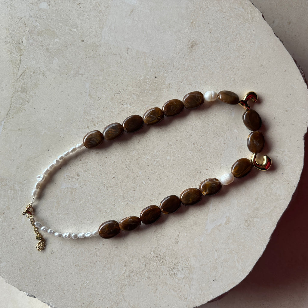 Bubble Initial Letter Necklace Chocolate Brown// Select Gold or Silver *pre order*