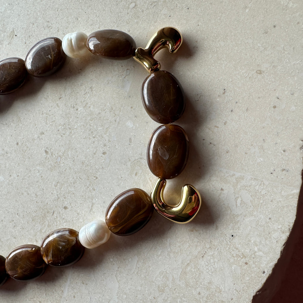 Bubble Initial Letter Necklace Chocolate Brown// Select Gold or Silver *pre order*