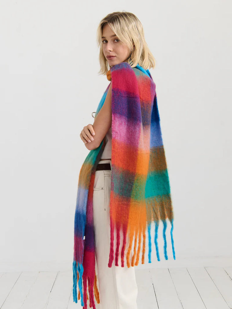 Rainbow Checkered Fluffy scarf
