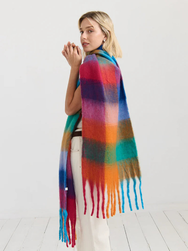 Rainbow Checkered Fluffy scarf