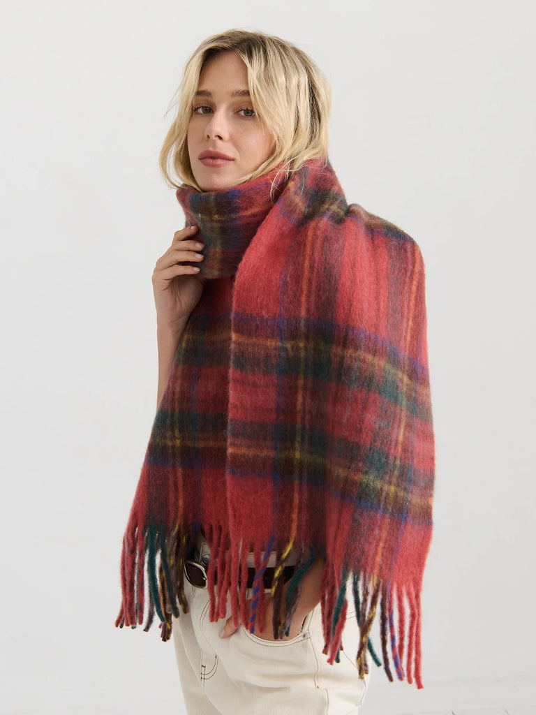 Vivian Checkered Fluffy Scarf in Red