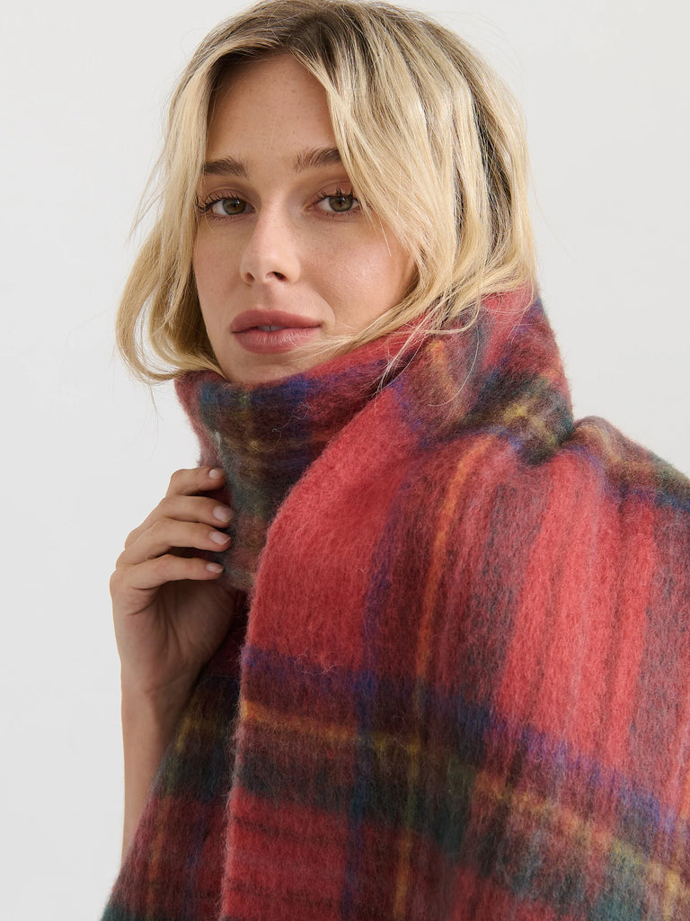 Vivian Checkered Fluffy Scarf in Red