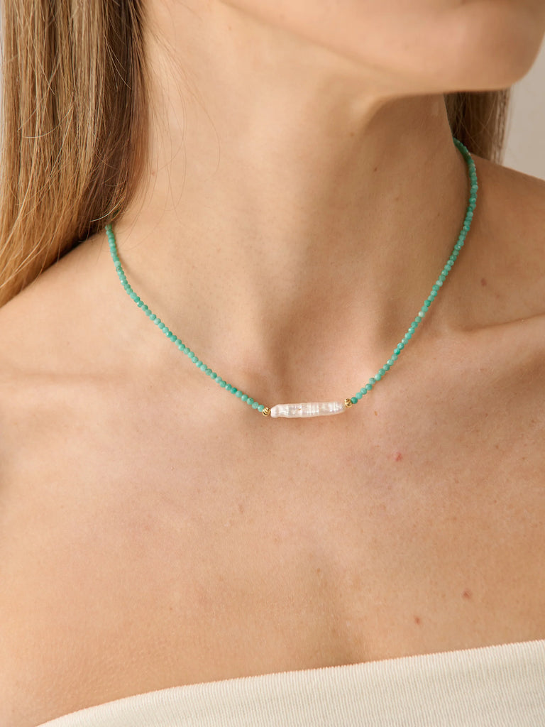 Sandara Pearl Beaded Necklace // turquoise and pearl