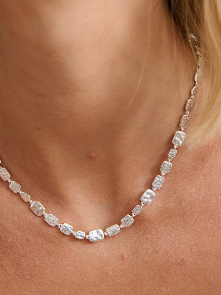 Hammered Plate Sterling Silver Plated Necklace