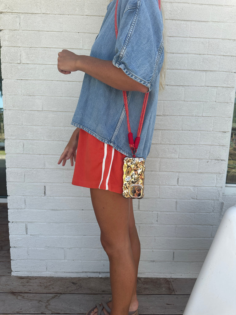 Phone Strap Rope Cross body // Pink with Rainbow Fleck