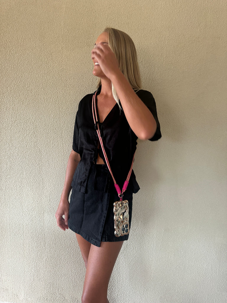 Phone Strap Rope Cross body // pink fleck