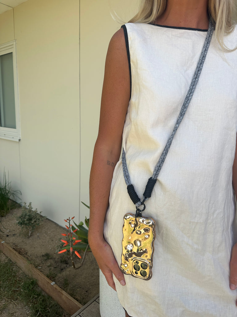 Phone Strap Rope Cross body // Black and White Fleck