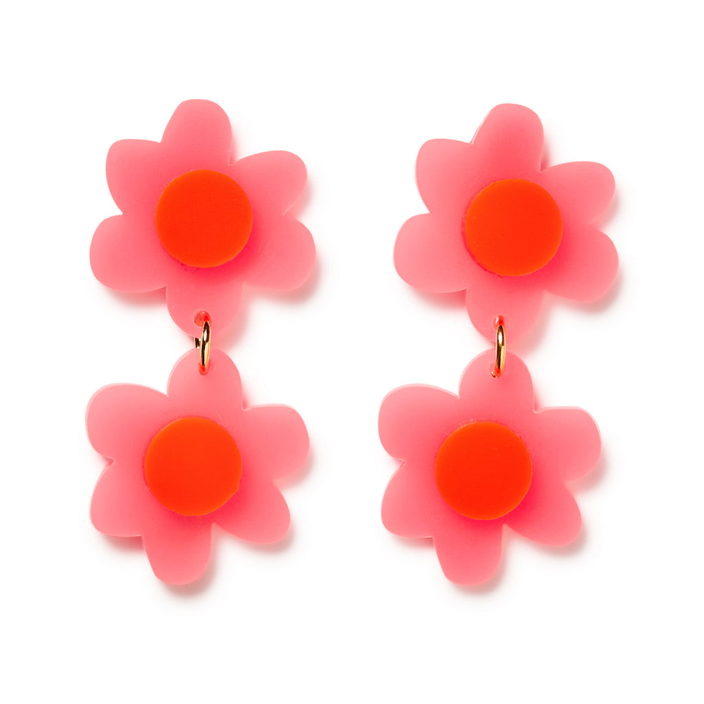 Jolene double flowers Earrings // Neon Pink