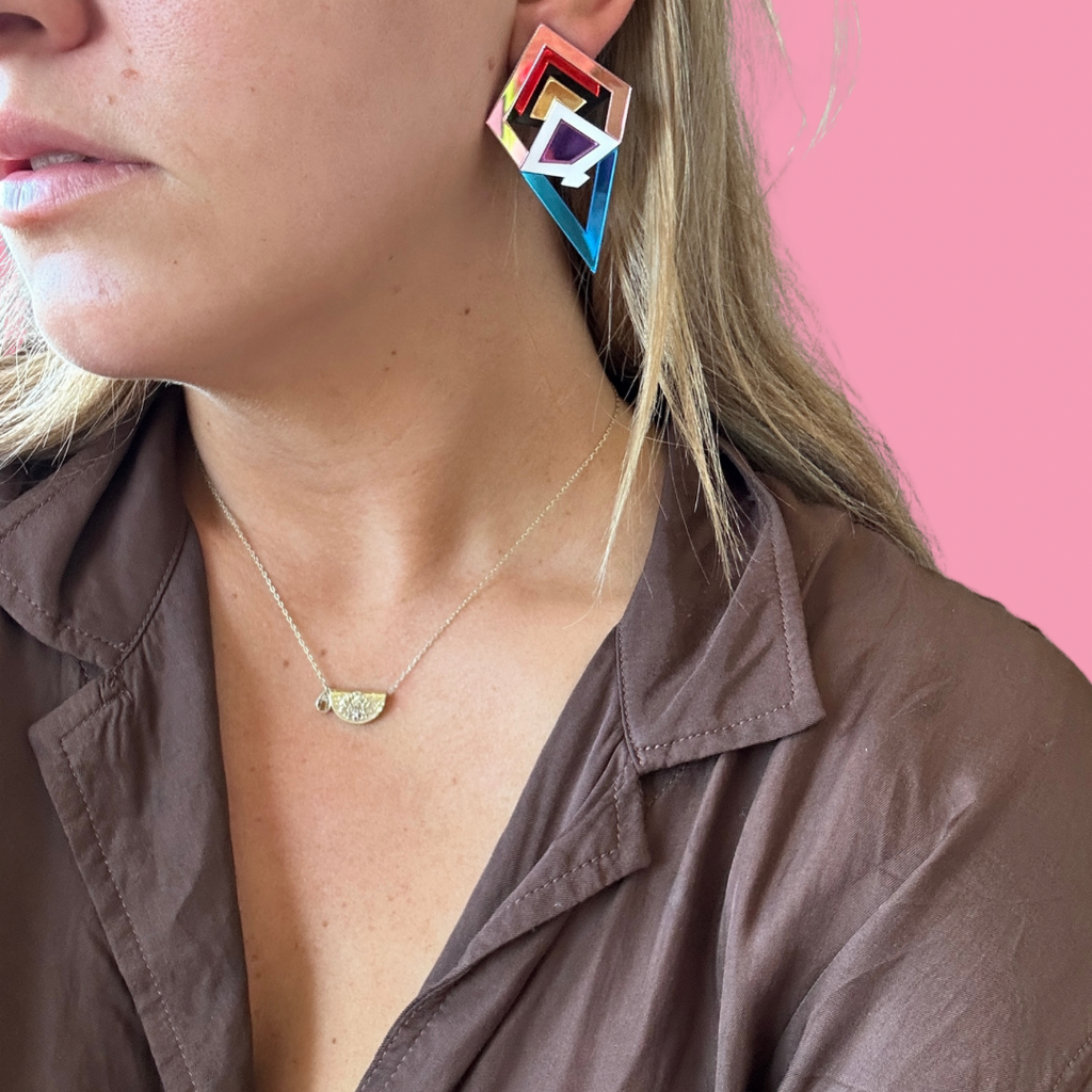 Azul Earrings // Pale pink, red, gold, blue