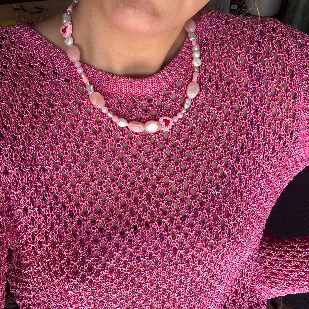 One off mixed pinks and hearts necklace