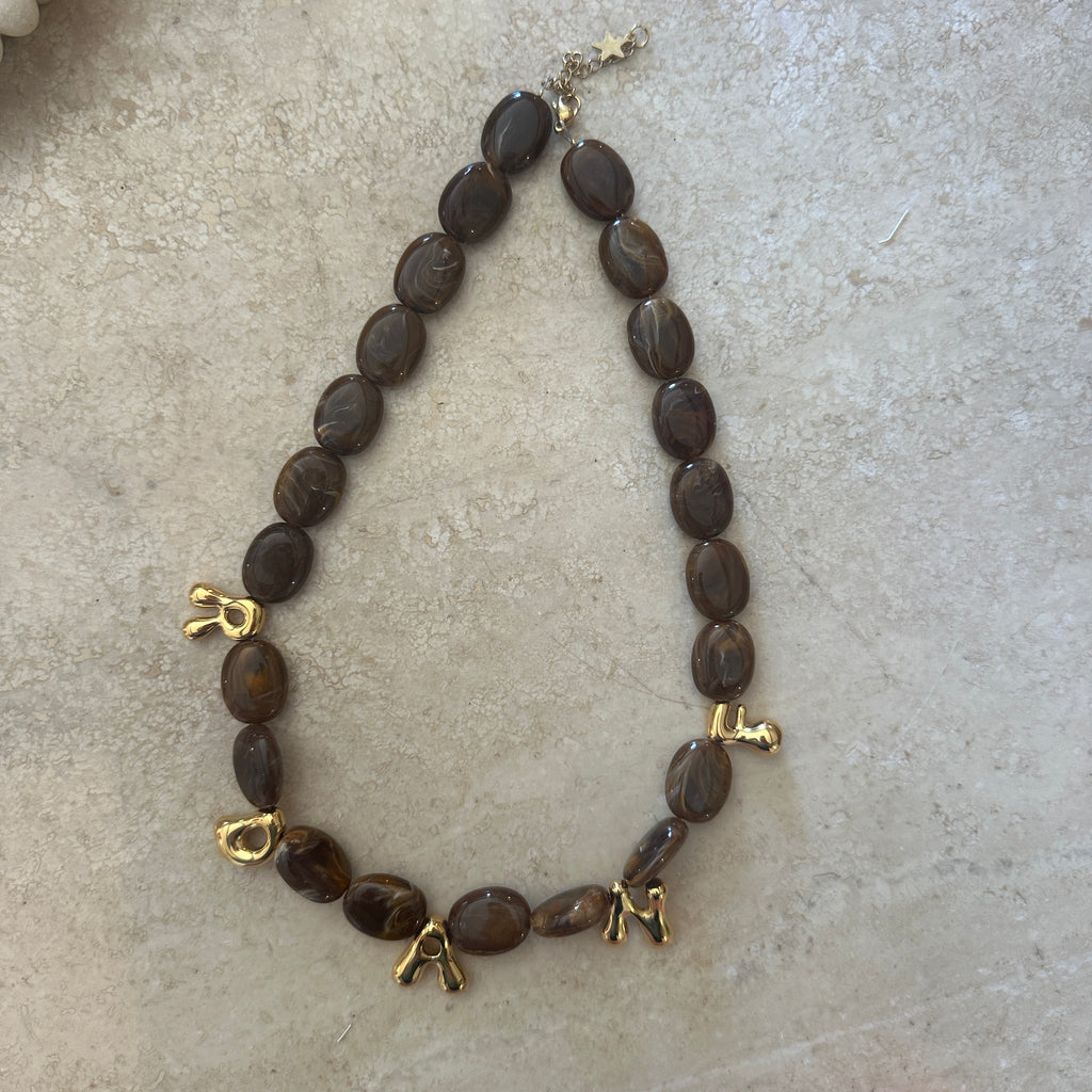 Bubble Initial Letter Necklace Chocolate Brown// Select Gold or Silver *pre order*