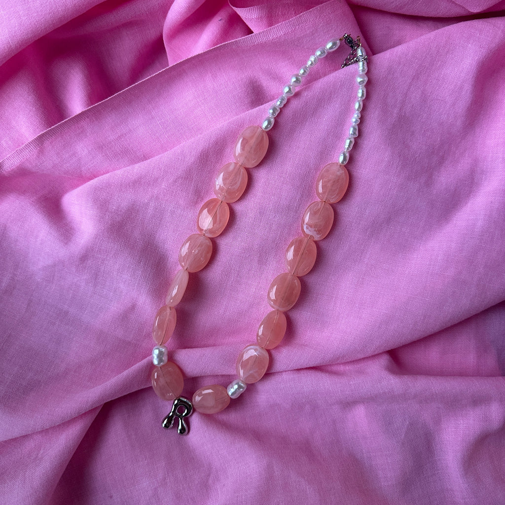 Bubble Initial Letter Necklace Peach // Select Gold or Silver *pre order*
