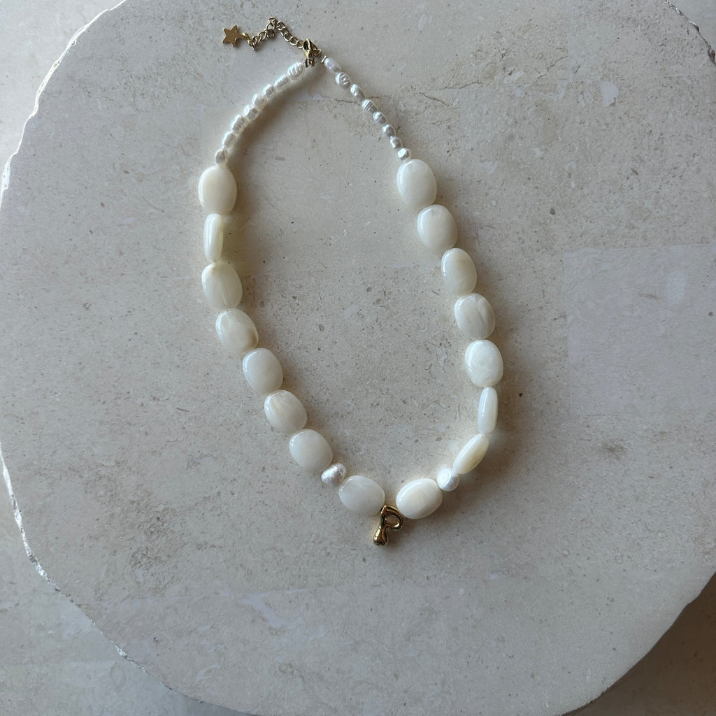 Cream Letter P necklace with round pearls - ready to ship