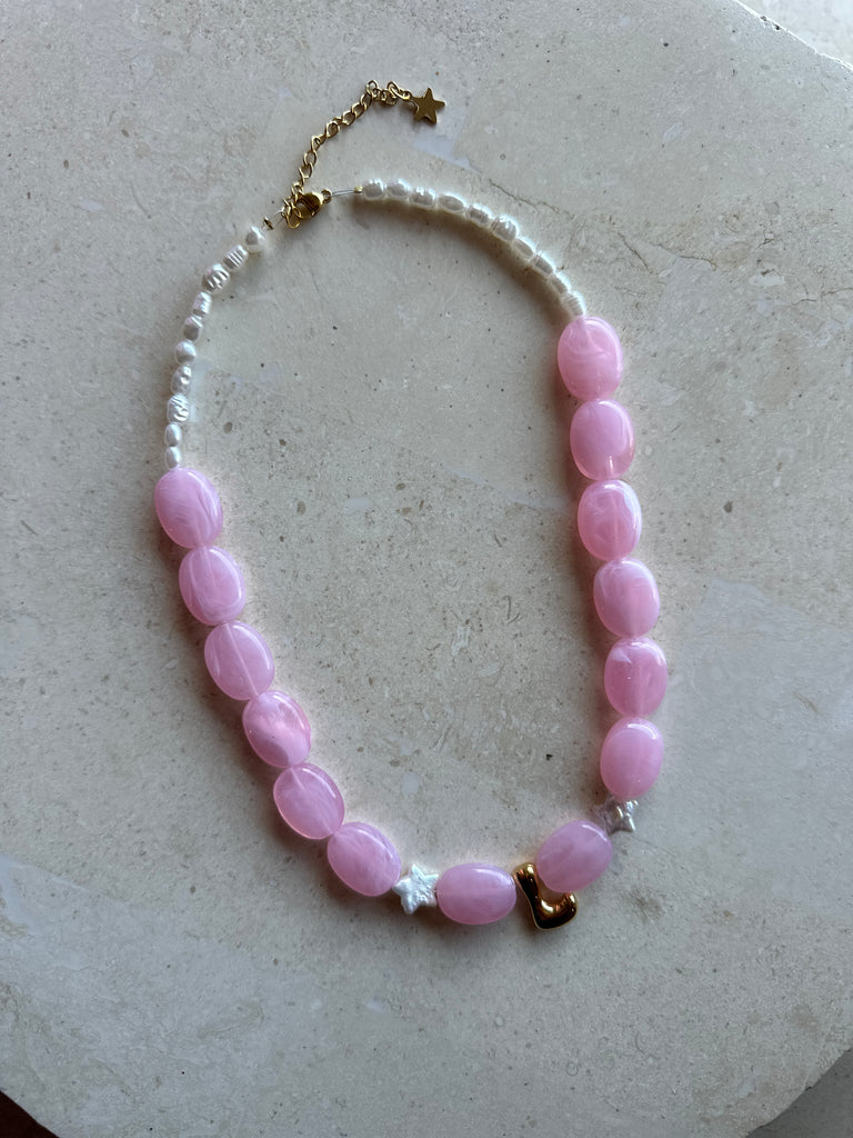 Bubble Initial Letter Necklace Pink // Select Gold or Silver *pre order*