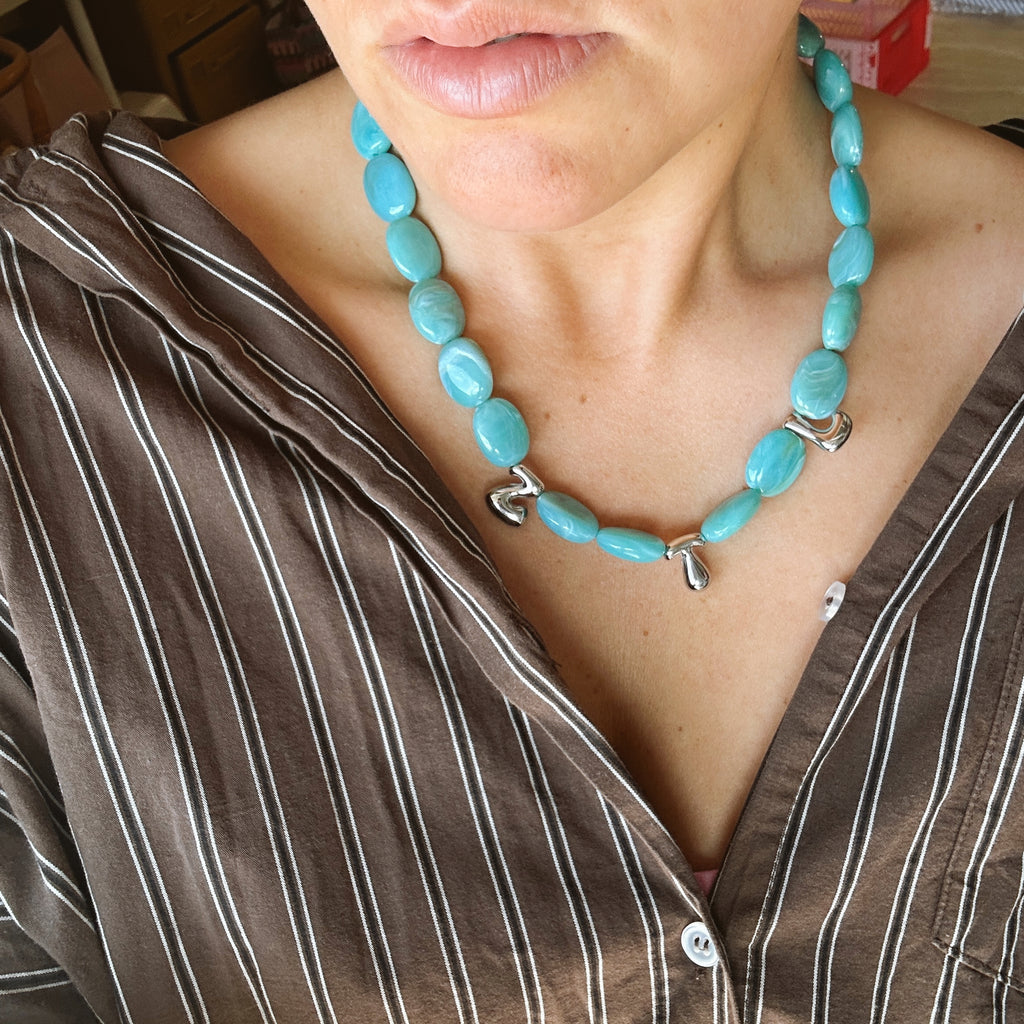 Bubble Initial Letter Necklace Turquoise // Select Gold or Silver *pre order*