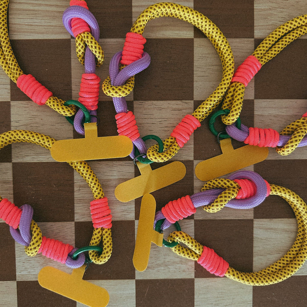 Wrist Phone Strap // yellow, purple and rope neons