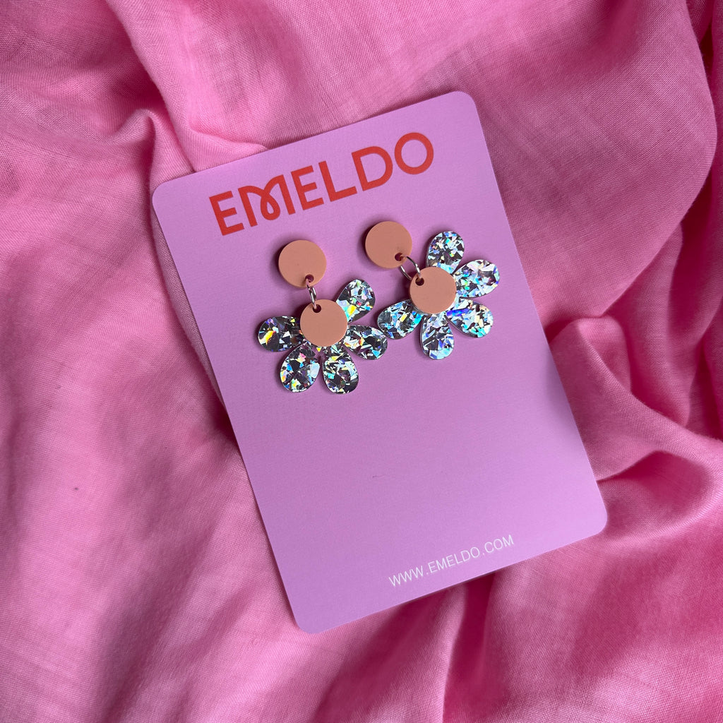 Posey Earrings // holographic silver with peach