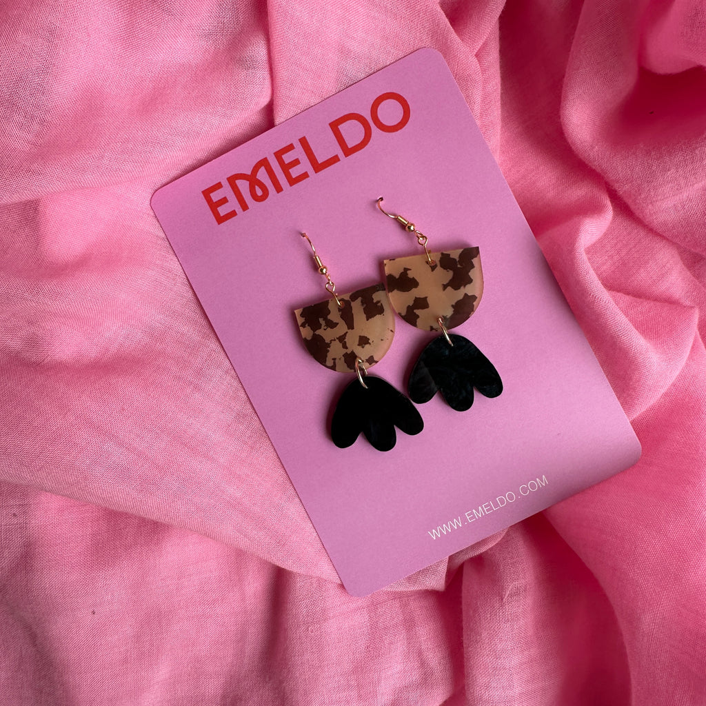 Bambi Earrings // Black + Beige Tort with Black