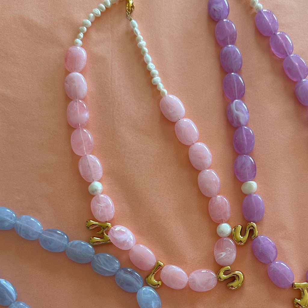 Bubble Initial Letter Necklace Cream // Select Gold or Silver *pre order*