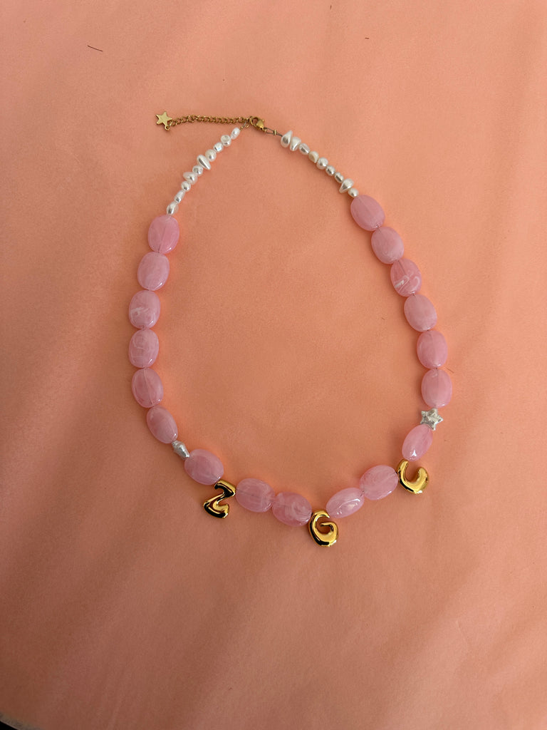 Bubble Initial Letter Necklace Pink // Select Gold or Silver *pre order*