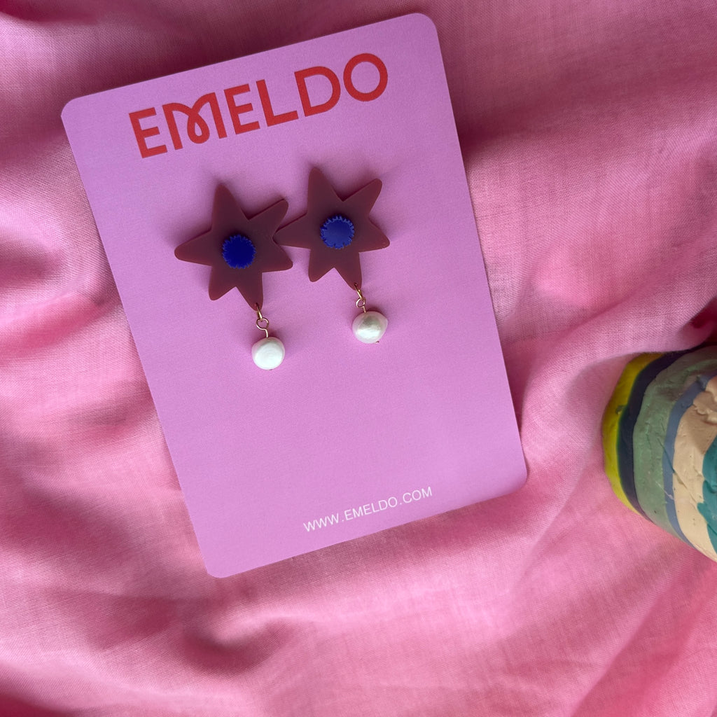 Abby Earrings // Maroon Flowers with pearl