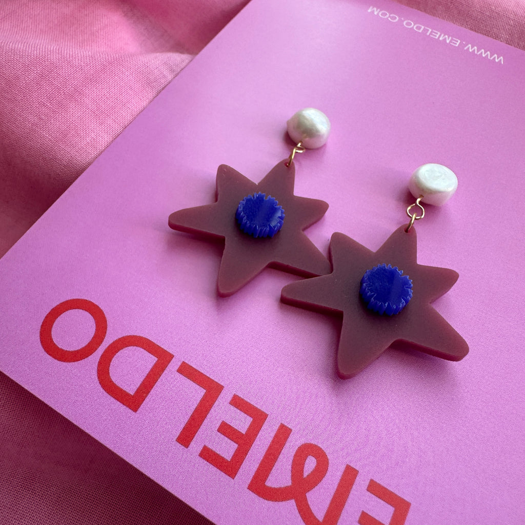 Abby Earrings // Maroon Flowers with pearl