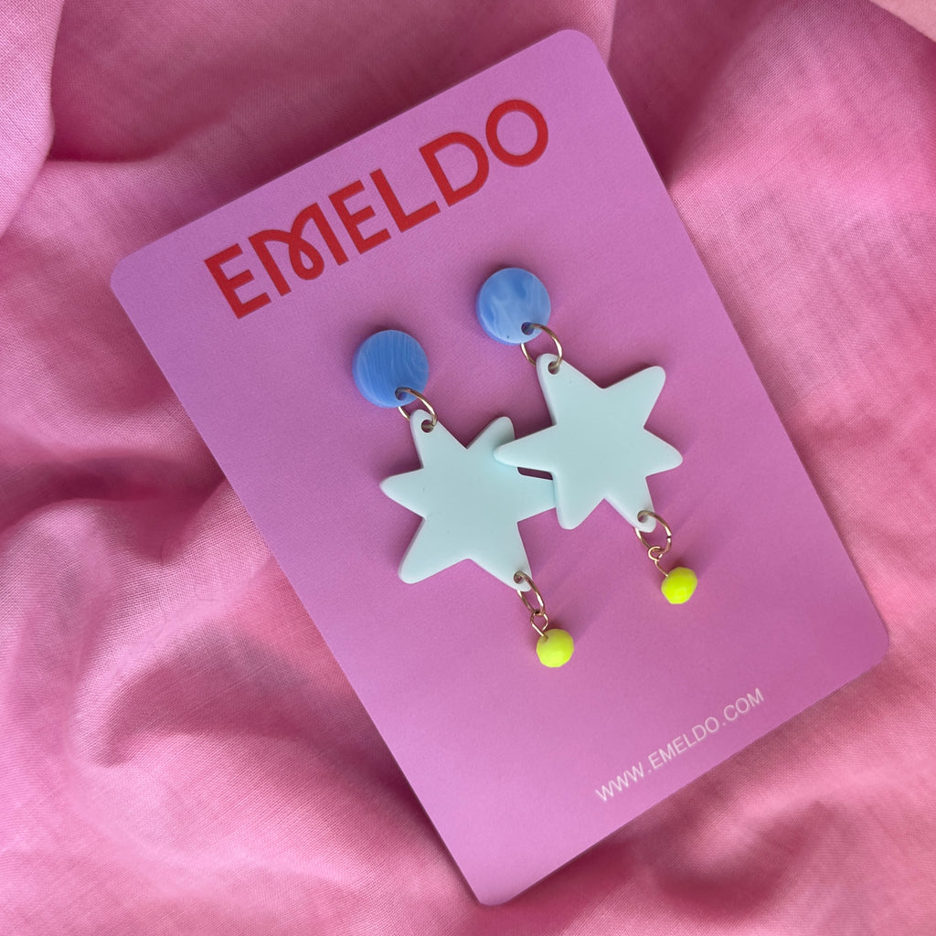 Billie Earrings // Blues and Neon Yellow