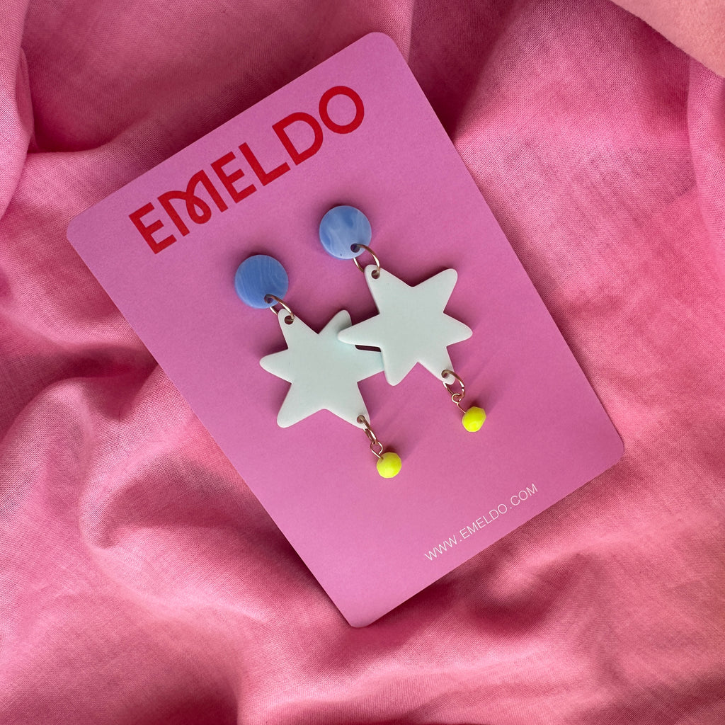 Billie Earrings // Blues and Neon Yellow