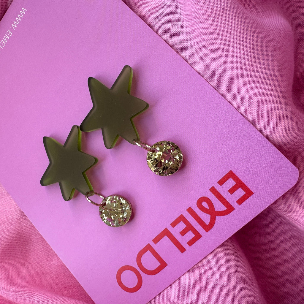 Sully Earrings // Gold + Translucent Frosted Olive