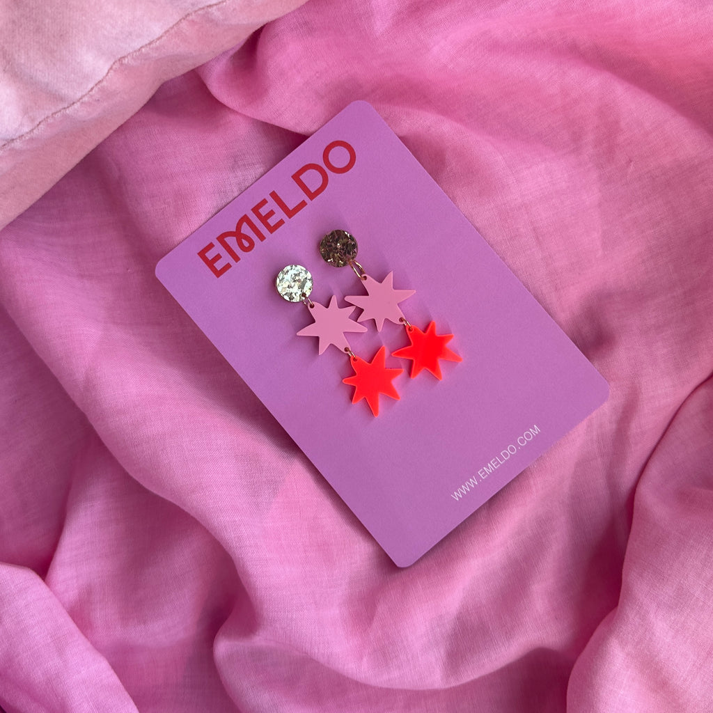 Rosie 2.0 Earrings // Pink, Neon Red and Gold